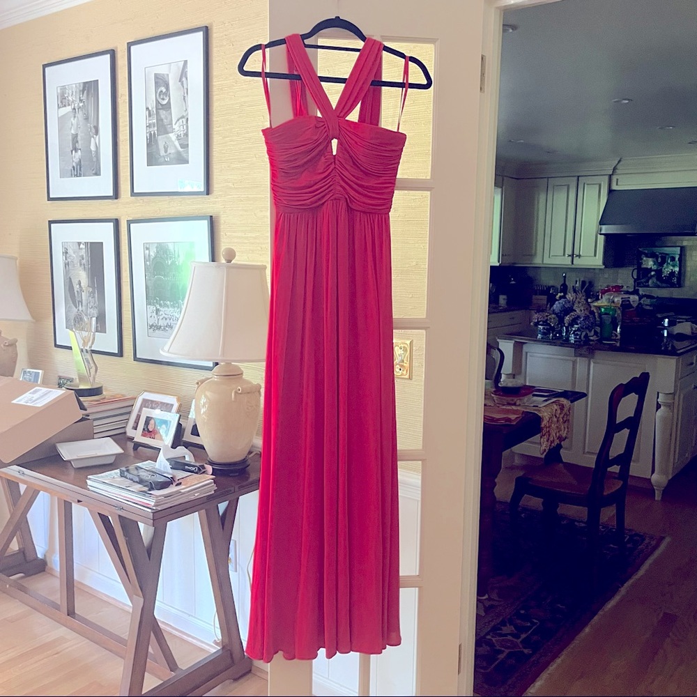 BCBGMAXAZRIA Red Formal Ruched Valane Keyhole Dress Size 6